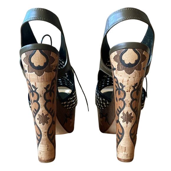 SERGIO ROSSI Atlantiques Platform Sandals Ankle Strap Block Weaved Brown EU 39 - Picture 4 of 10